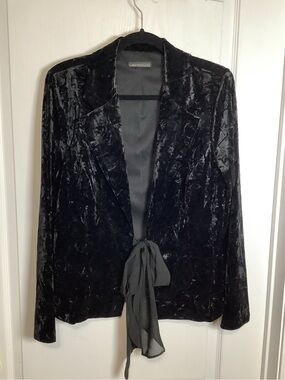 Laura Studio Crushed Black Velvet Tie-Front Jacket